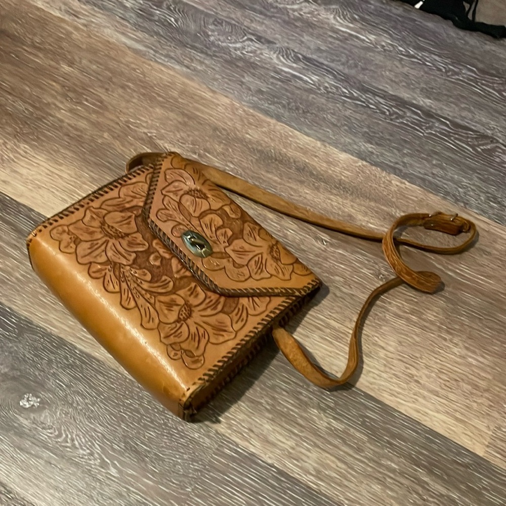Vintage hand-stamped leather purse.